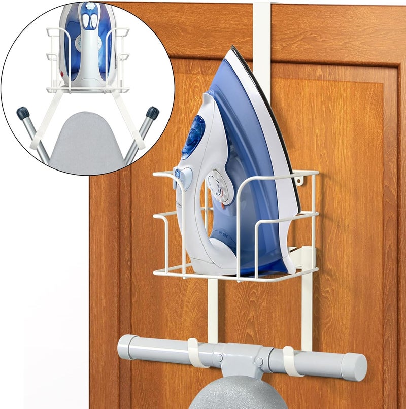ORLESS Over The Door/Wall Mount Ironing Board Hanger, Laundry Room Iron and Ironing Board Caddy Storage Holder (White) - Image 2